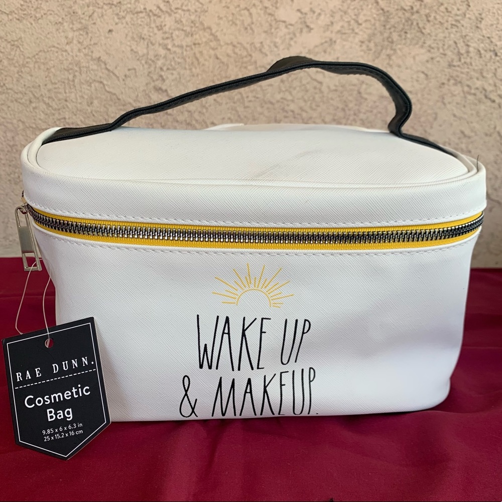 RAE DUNN COSMETIC BAG Wake Up & Makeup BNWT